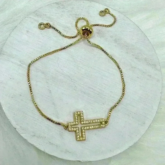 Gold Hollow Cross Woman’s Adjustable Bracelet - Picture 6 of 6